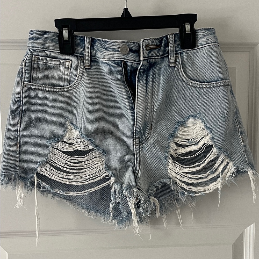 PacSun Light Blue Distressed High-Rise Jean Shorts